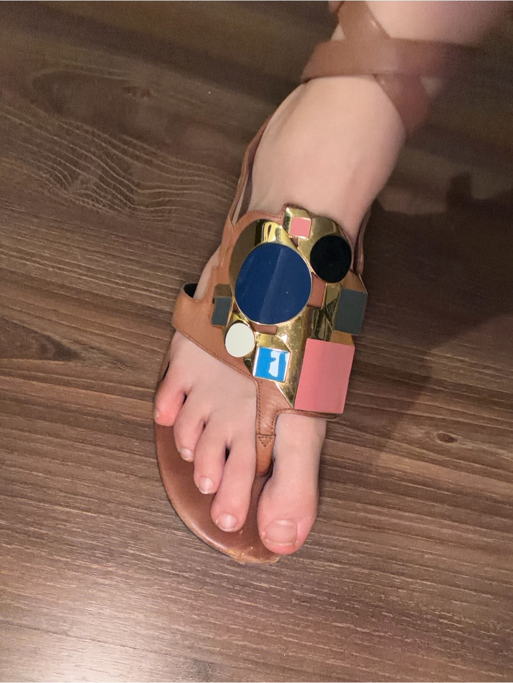 Pierre Hardy Tan Leather Sandal with Multicolor Geometric Hardware